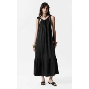 ASOS & Other Stories Gathered Black Tiered‎ Hem Maxi Dress Size 2